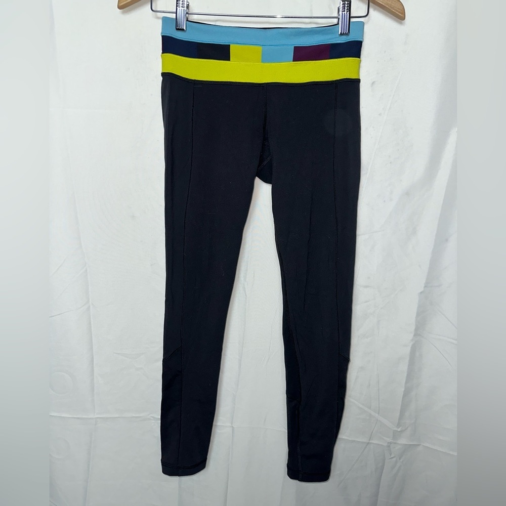 lululemon athletica Black Leggings with Blue and Yellow Waistband